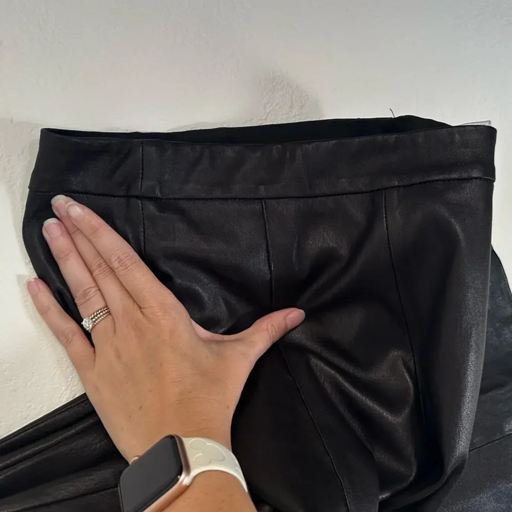 Rosetta Getty Pintuck Flare Leather Pants size US 2 Black Pull-On